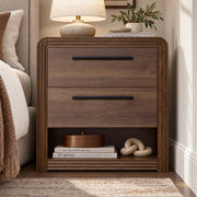 Modern Fluted Nightstand with 2 Drawers & Open Shelf