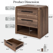 Modern Fluted Nightstand with 2 Drawers & Open Shelf