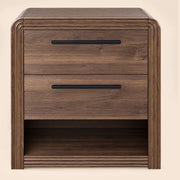 Modern Fluted Nightstand with 2 Drawers & Open Shelf