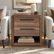 Modern Fluted Nightstand with 2 Drawers & Open Shelf