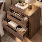 Modern Fluted Nightstand with 2 Drawers & Open Shelf