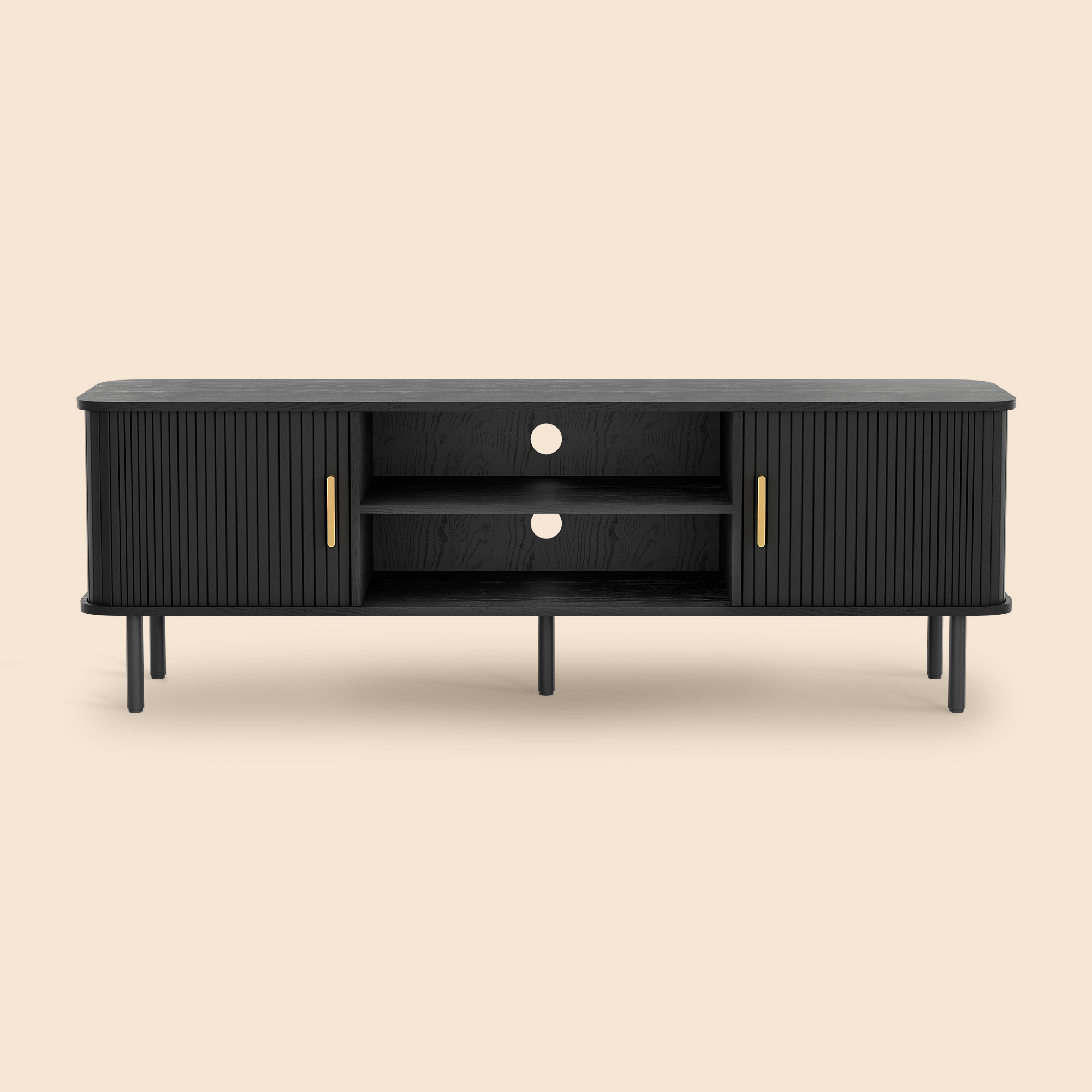 Modern Media Console Tambour TV Stand for 32" - 70" TVs - Black/SW9722AHKB