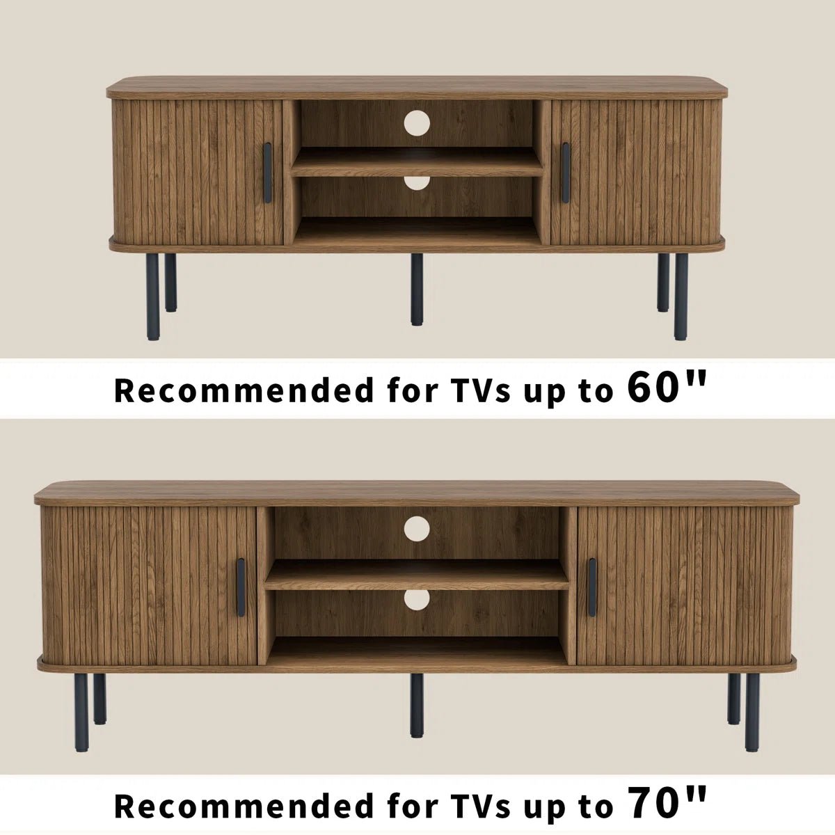 Modern Media Console Tambour TV Stand for 32" - 70" TVs - Brown/SW9722AHOS