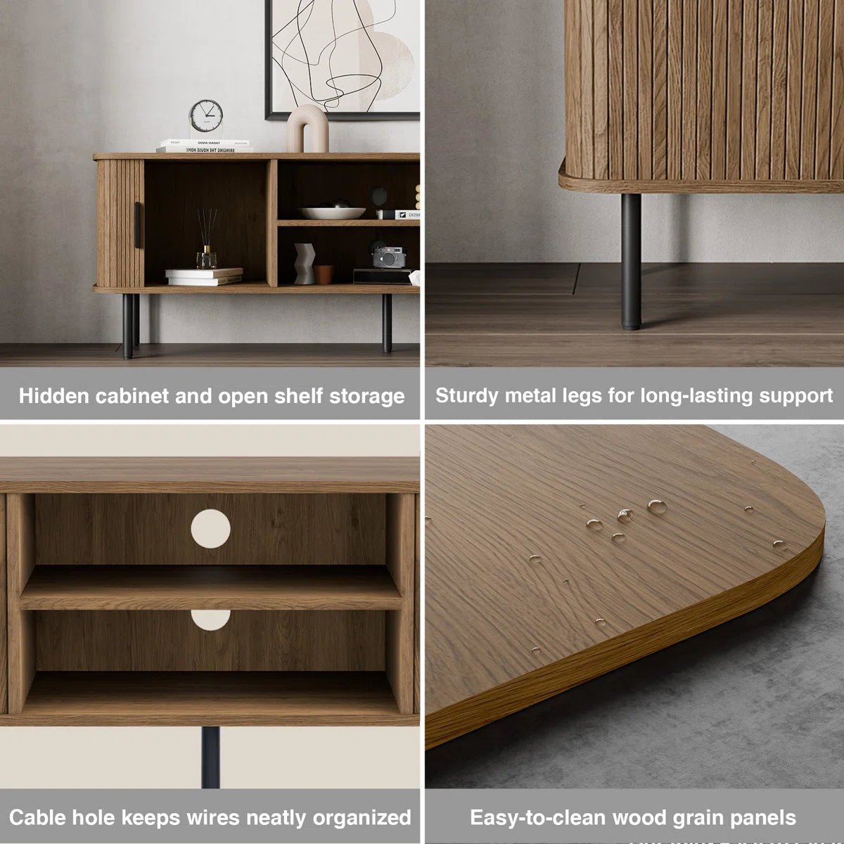 Modern Media Console Tambour TV Stand for 32" - 70" TVs - Brown/SW9722AHOS