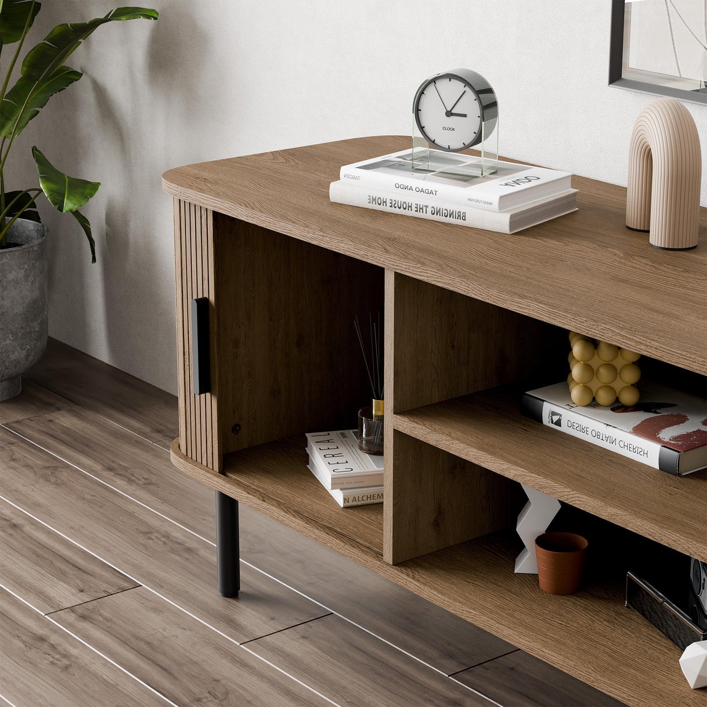 Modern Media Console Tambour TV Stand for 32" - 70" TVs - Brown/SW9722AHOS