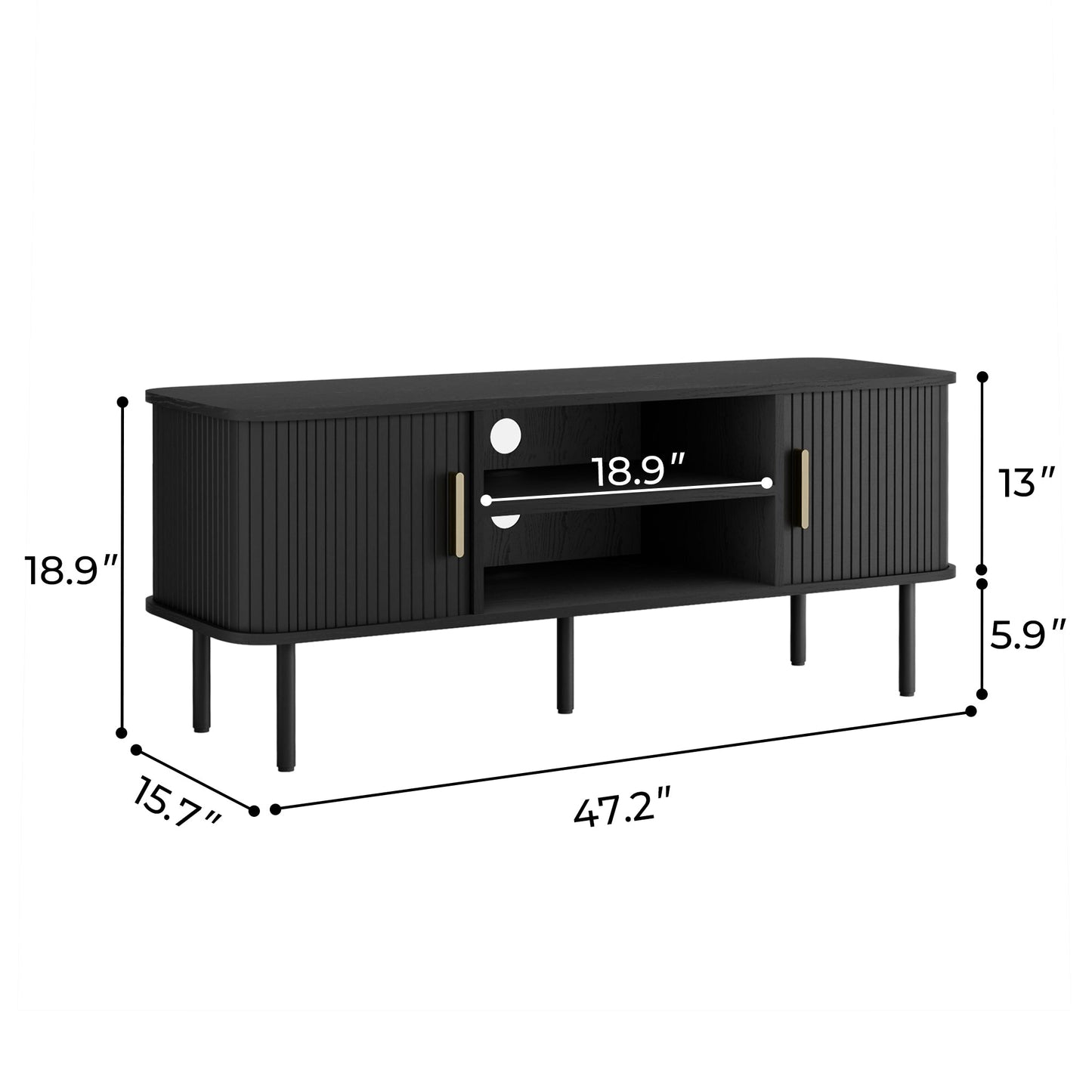 Modern Media Console Tambour TV Stand for 32" - 70" TVs - Black/SW9722AHKB
