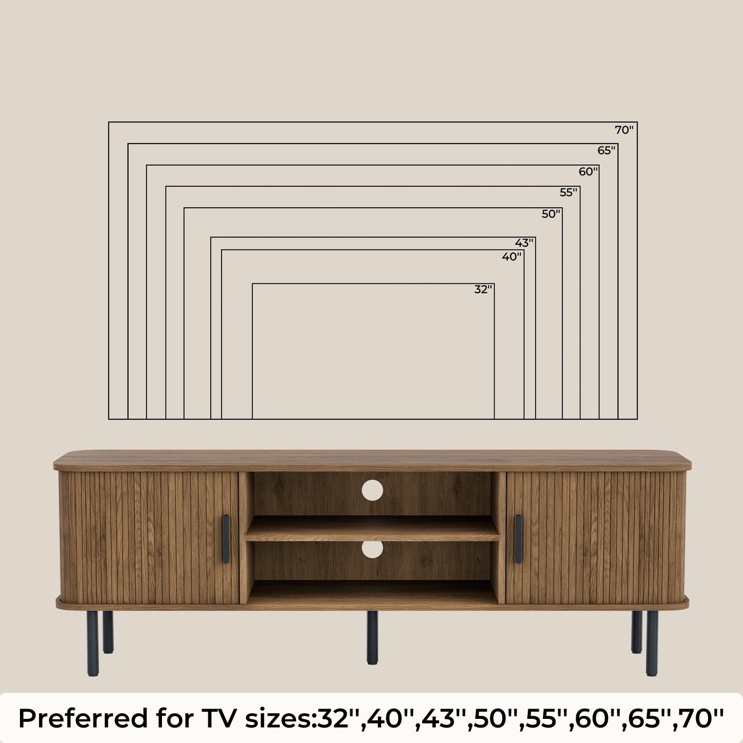 Modern Media Console Tambour TV Stand for 32" - 70" TVs - Brown/SW9722AHOS