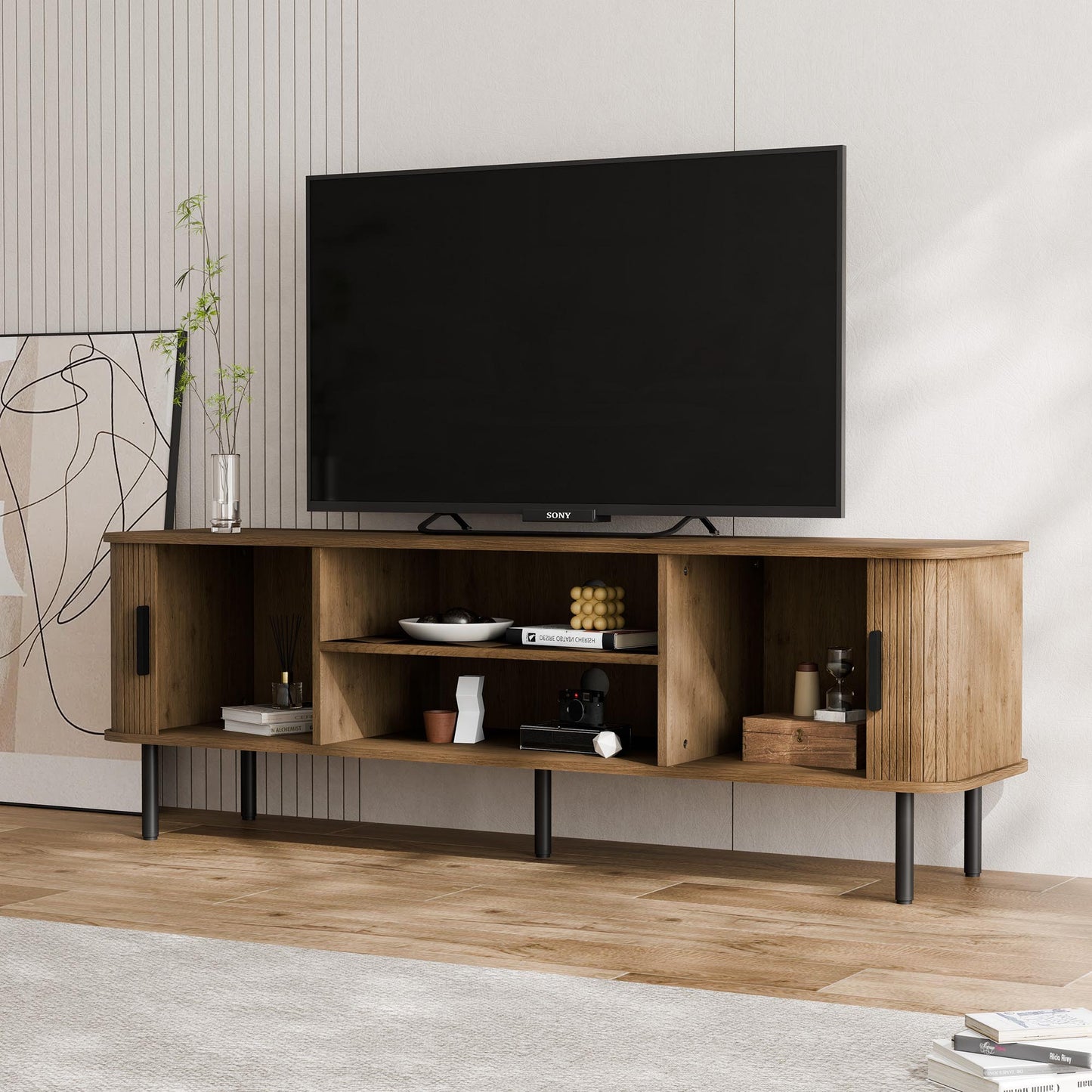 Modern Media Console Tambour TV Stand for 32" - 70" TVs - Brown/SW9722AHOS