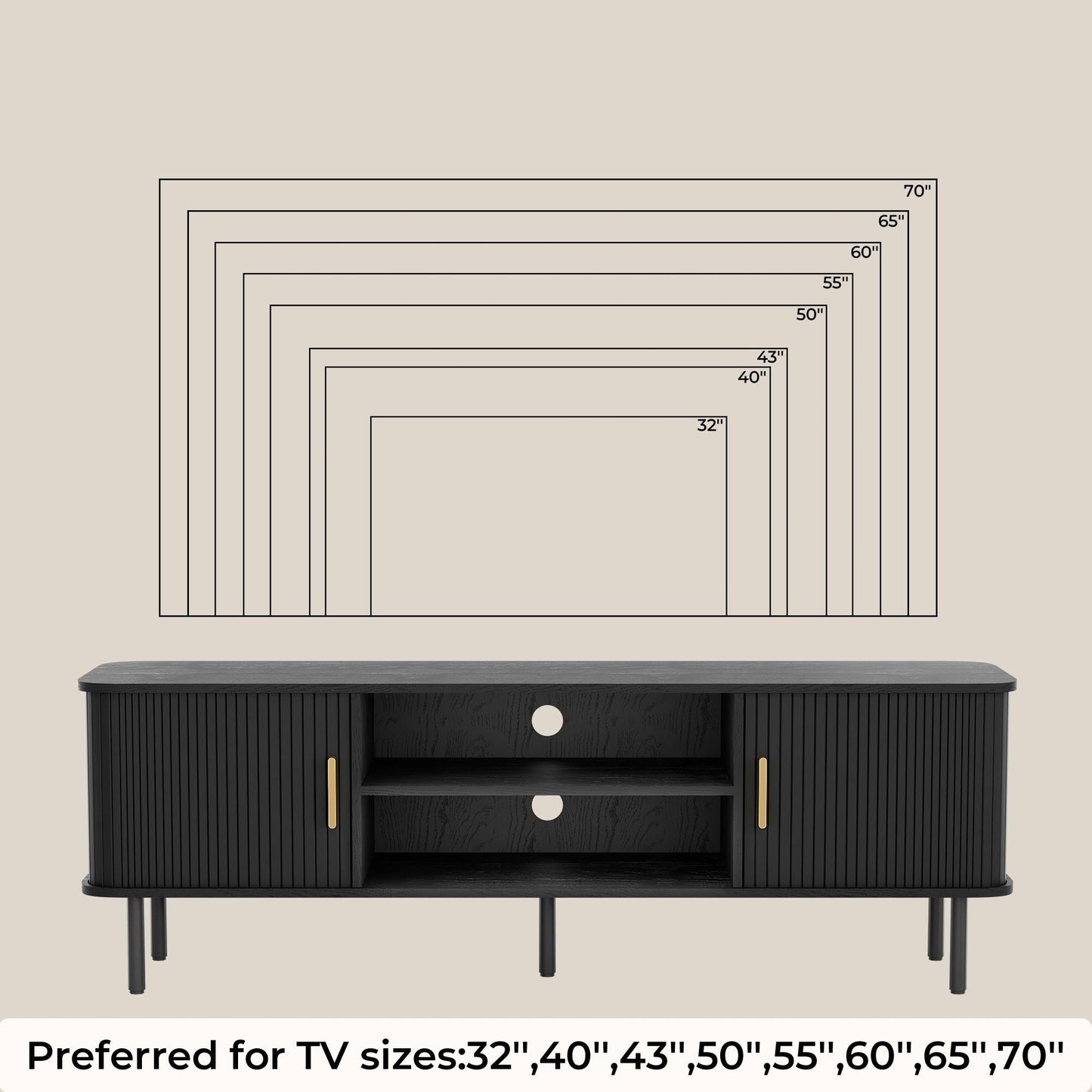 Modern Media Console Tambour TV Stand for 32" - 70" TVs - Black/SW9722AHKB