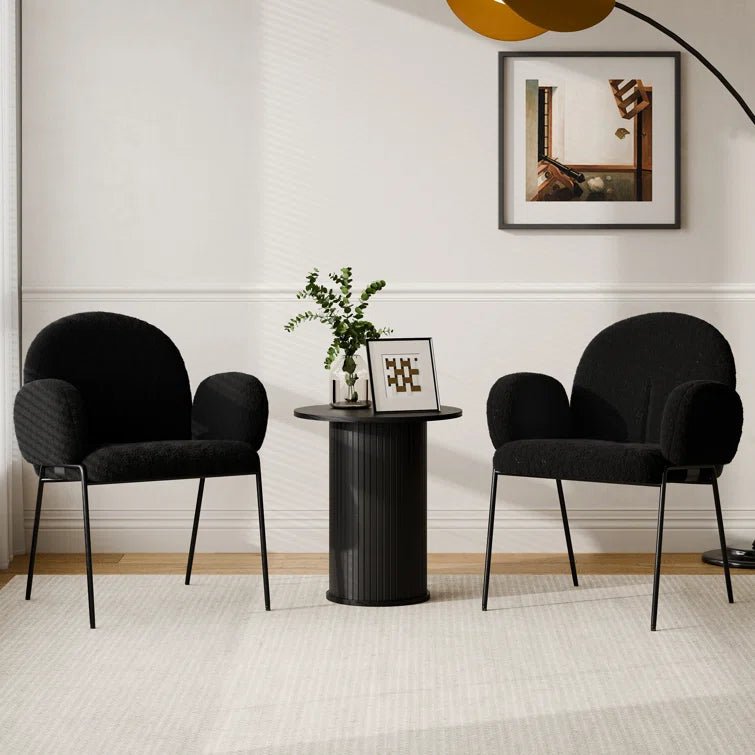 Modern Upholstered Boucle Dining Chair with Armrests and Large Seat (Set of 2) - Black/SW9806ALKAQ2