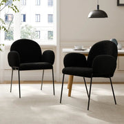 Modern Upholstered Boucle Dining Chair with Armrests and Large Seat (Set of 2) - Black/SW9806ALKAQ2