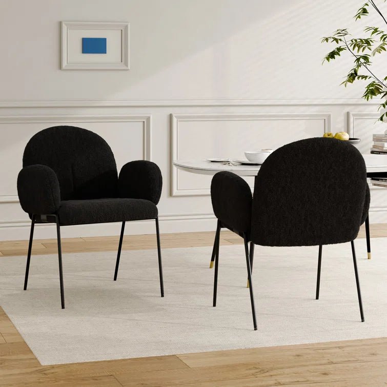 Modern Upholstered Boucle Dining Chair with Armrests and Large Seat (Set of 2) - Black/SW9806ALKAQ2