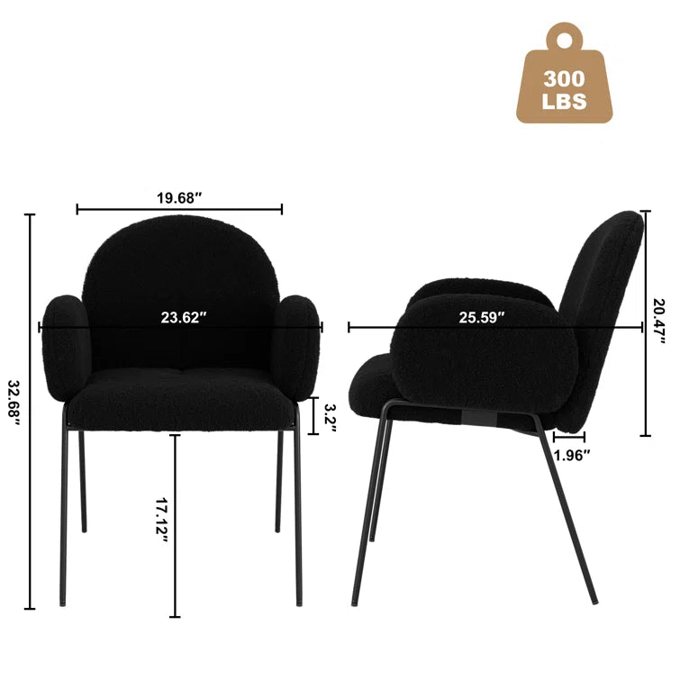 Modern Upholstered Boucle Dining Chair with Armrests and Large Seat (Set of 2) - Black/SW9806ALKAQ2