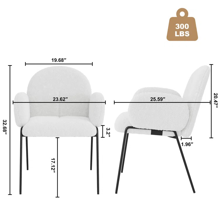 Modern Upholstered Boucle Dining Chair with Armrests and Large Seat (Set of 2) - White/SW9806ALWRQ2
