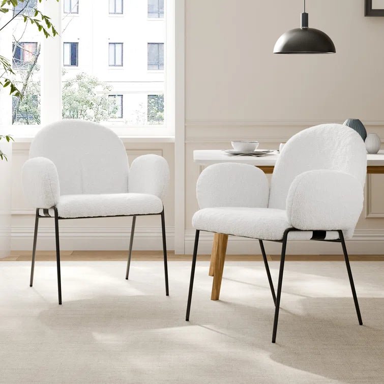 Modern Upholstered Boucle Dining Chair with Armrests and Large Seat (Set of 2) - White/SW9806ALWRQ2