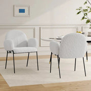 Modern Upholstered Boucle Dining Chair with Armrests and Large Seat (Set of 2) - White/SW9806ALWRQ2