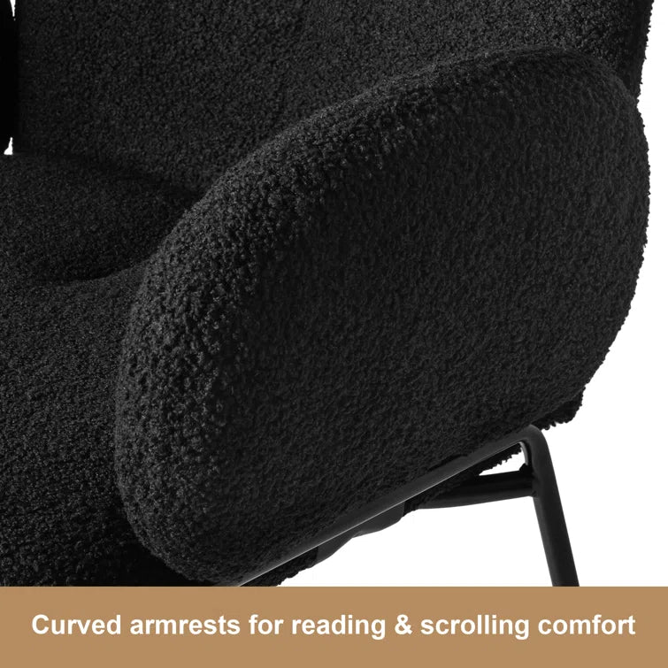 Modern Upholstered Boucle Dining Chair with Armrests and Large Seat (Set of 2) - Black/SW9806ALKAQ2