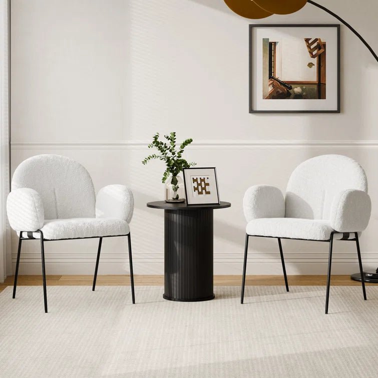 Modern Upholstered Boucle Dining Chair with Armrests and Large Seat (Set of 2) - White/SW9806ALWRQ2