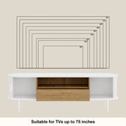 Tambour Design Mid-Century Modern TV Stand With Drawer for TV Up to 75" -White/SW9735AHWN