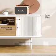 Tambour Design Mid-Century Modern TV Stand With Drawer for TV Up to 75" -White/SW9735AHWN