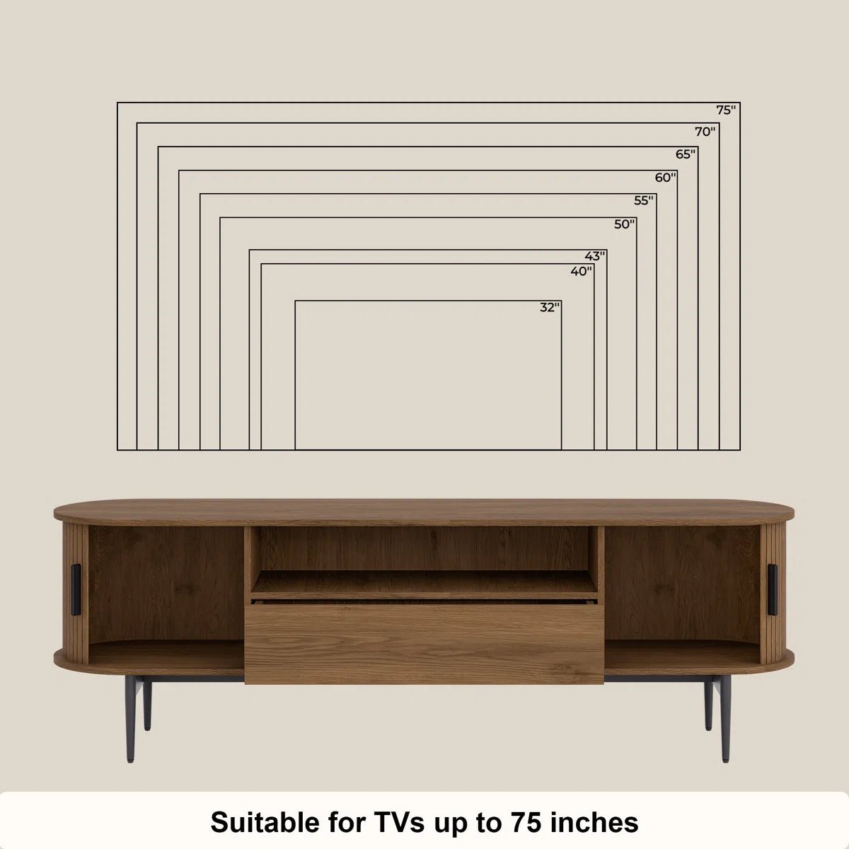 Tambour Design Mid-Century Modern TV Stand With Drawer for TV Up to 75" -Brown/SW9735AHOS