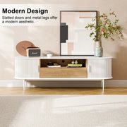 Tambour Design Mid-Century Modern TV Stand With Drawer for TV Up to 75" -White/SW9735AHWN