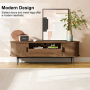 Tambour Design Mid-Century Modern TV Stand With Drawer for TV Up to 75" -Brown/SW9735AHOS