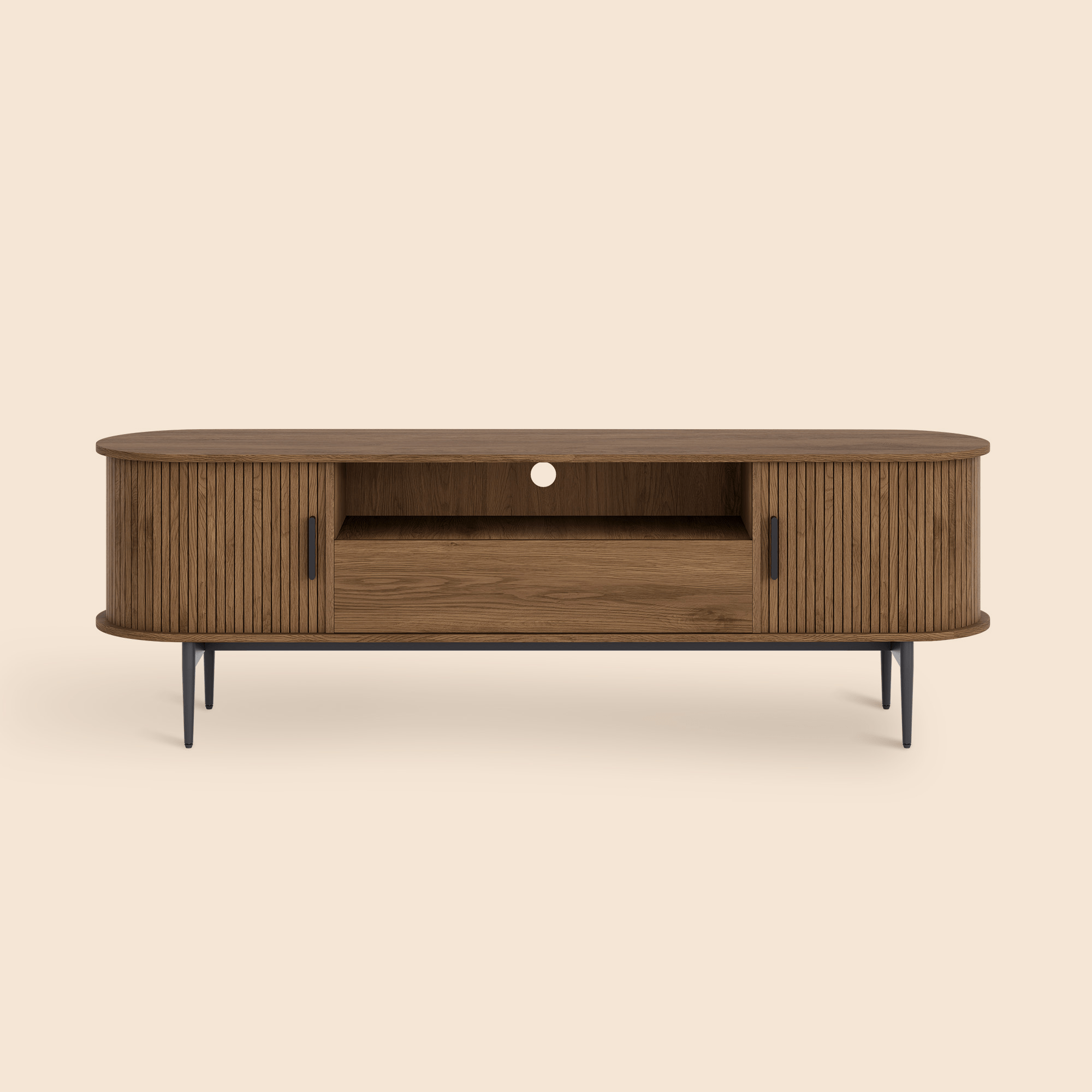 Tambour Design Mid-Century Modern TV Stand With Drawer for TV Up to 75" -Brown/SW9735AHOS