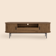 Tambour Design Mid-Century Modern TV Stand With Drawer for TV Up to 75" -Brown/SW9735AHOS