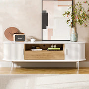 Tambour Design Mid-Century Modern TV Stand With Drawer for TV Up to 75" -White/SW9735AHWN