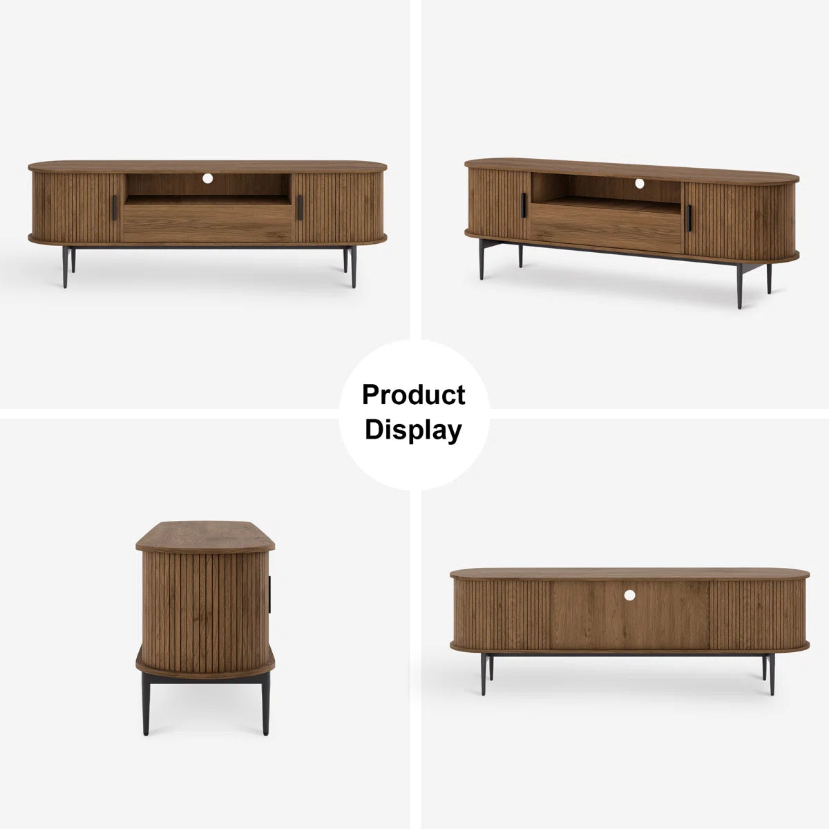 Tambour Design Mid-Century Modern TV Stand With Drawer for TV Up to 75" -Brown/SW9735AHOS