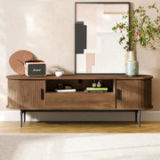Tambour Design Mid-Century Modern TV Stand With Drawer for TV Up to 75" -Brown/SW9735AHOS