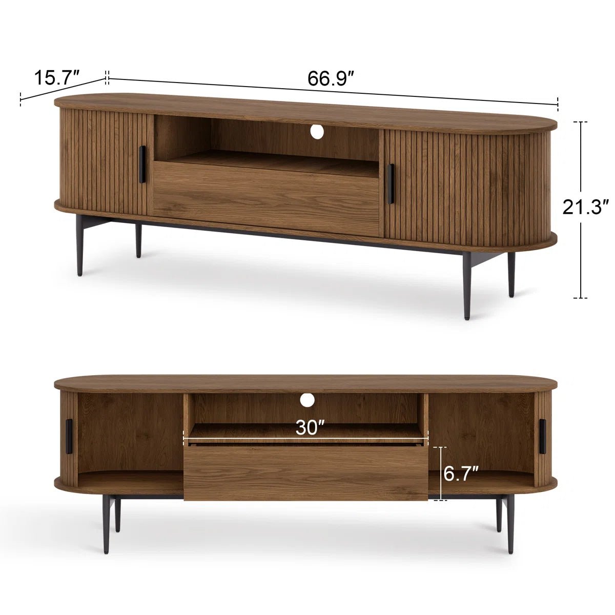 Tambour Design Mid-Century Modern TV Stand With Drawer for TV Up to 75" -Brown/SW9735AHOS