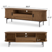 Tambour Design Mid-Century Modern TV Stand With Drawer for TV Up to 75" -Brown/SW9735AHOS