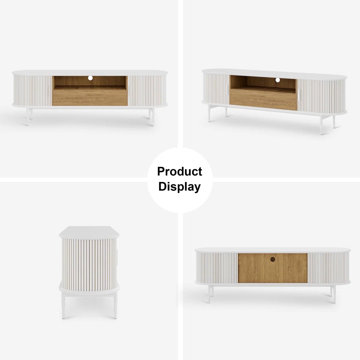 Tambour Design Mid-Century Modern TV Stand With Drawer for TV Up to 75" -White/SW9735AHWN