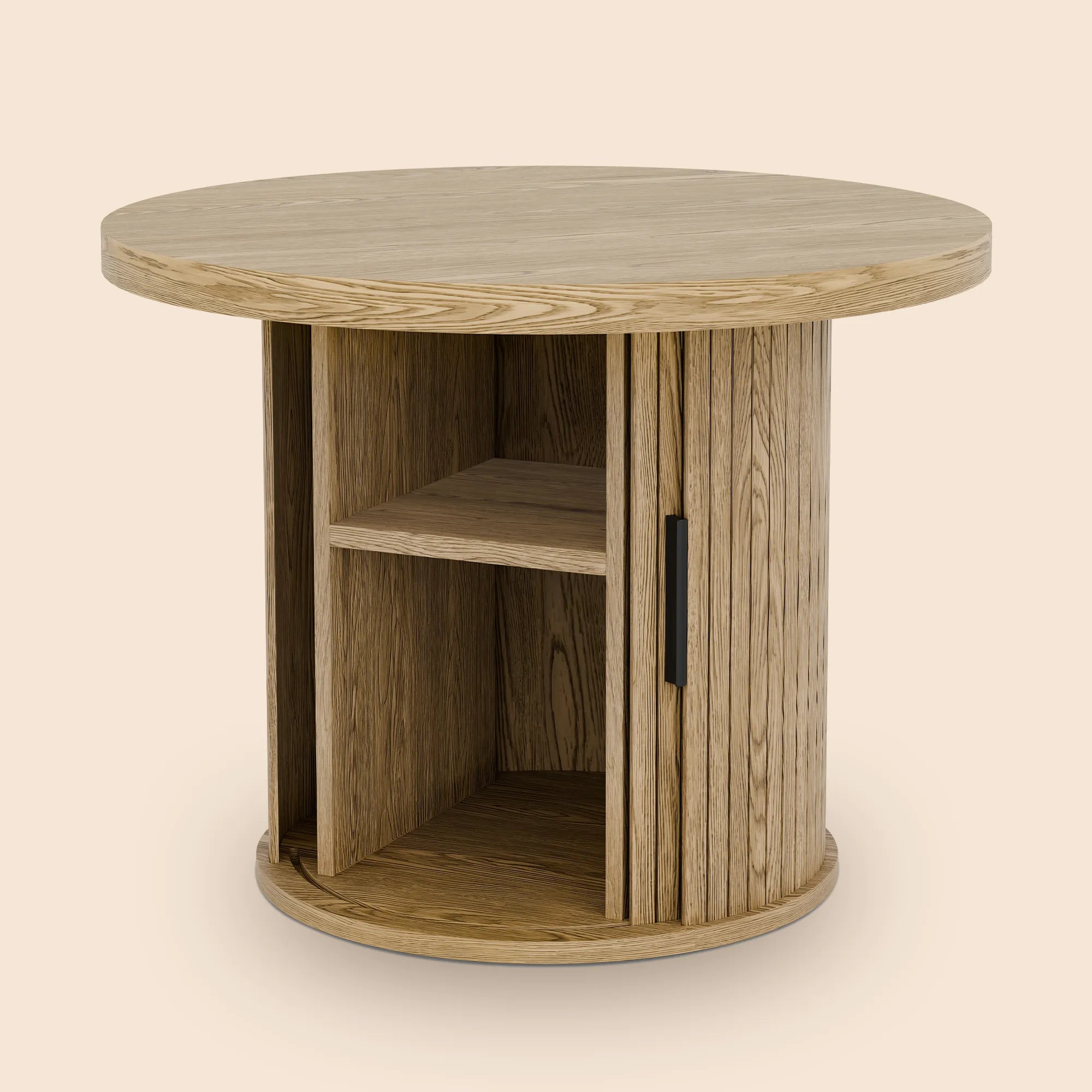 Tambour Design Round Coffee Table with Storage - Brown/SW9733AKTB