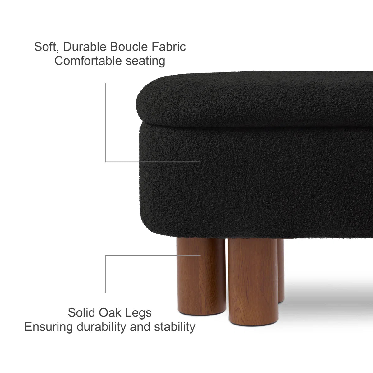 Upholstered Flip Top Storage Bench with Solid Wood Leg - Black/SW9725BKKA
