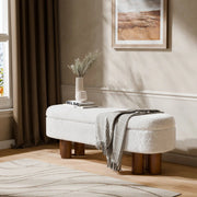 Upholstered Flip Top Storage Bench with Solid Wood Leg - White/SW9725BKWR