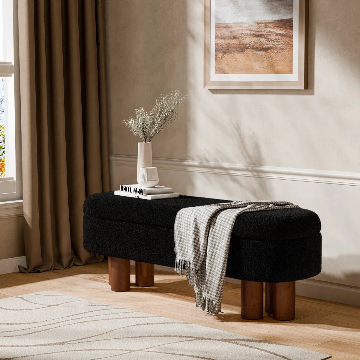 Upholstered Flip Top Storage Bench with Solid Wood Leg - Black/SW9725BKKA