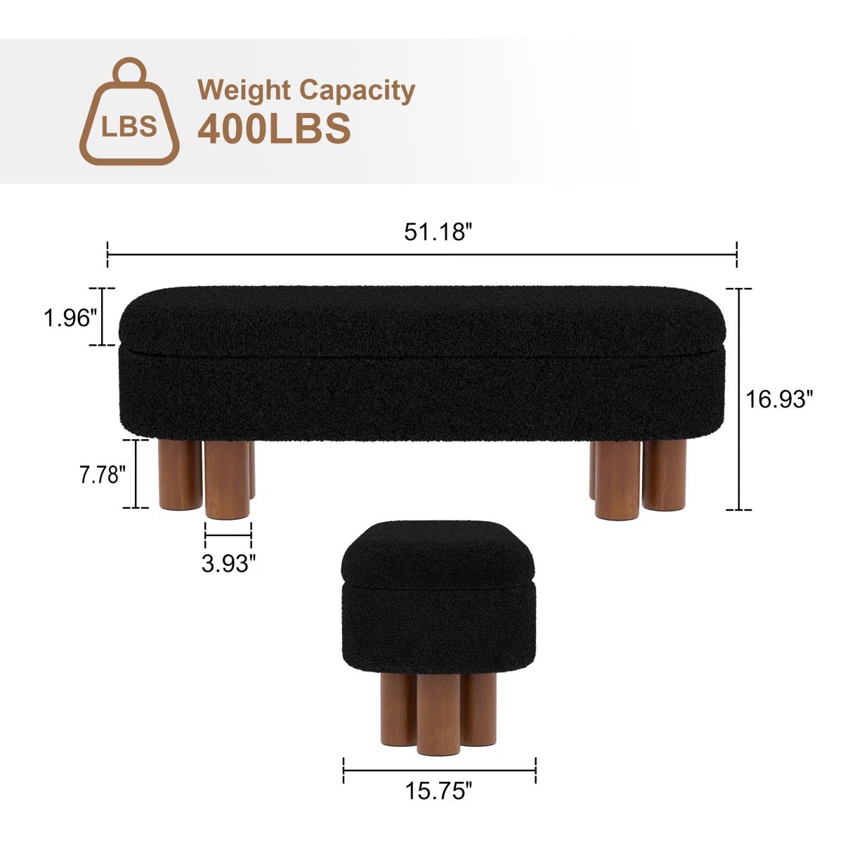 Upholstered Flip Top Storage Bench with Solid Wood Leg - Black/SW9725BKKA
