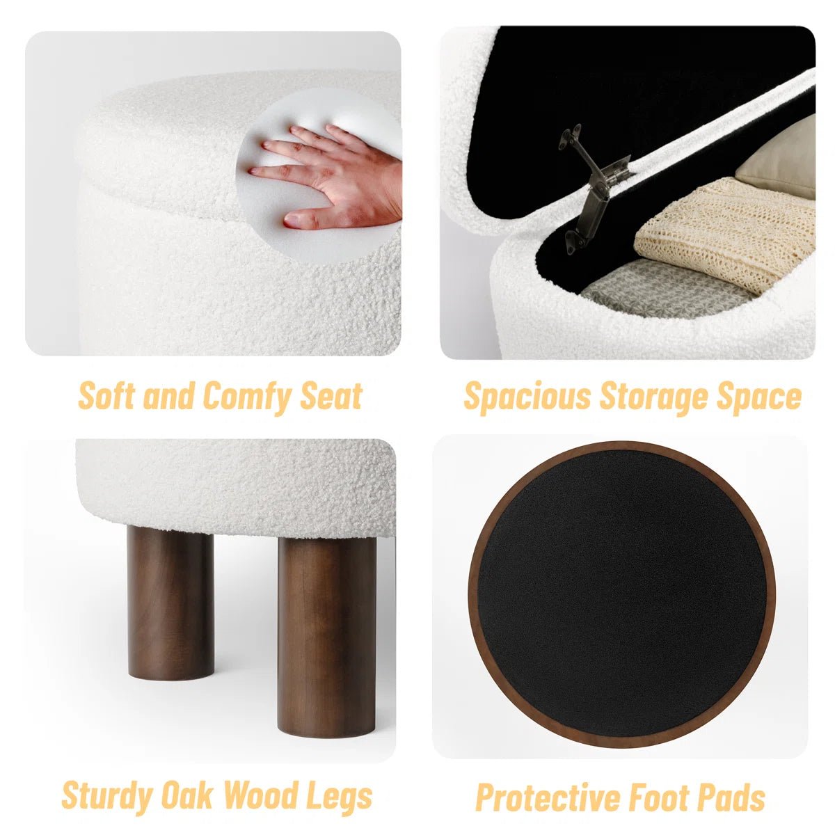 Upholstered Flip Top Storage Bench with Solid Wood Leg - White/SW9725BKWR
