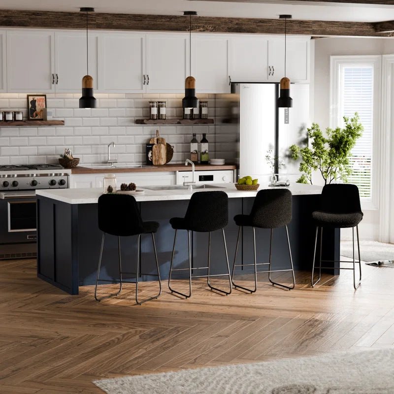 Upholstered Metal Frame Bar & Counter Stools With Backs (Set of 2) - Black/SW9720ALKAQ2