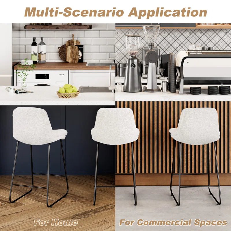 Upholstered Metal Frame Bar & Counter Stools With Backs (Set of 2) - White/SW9720ALWLQ2