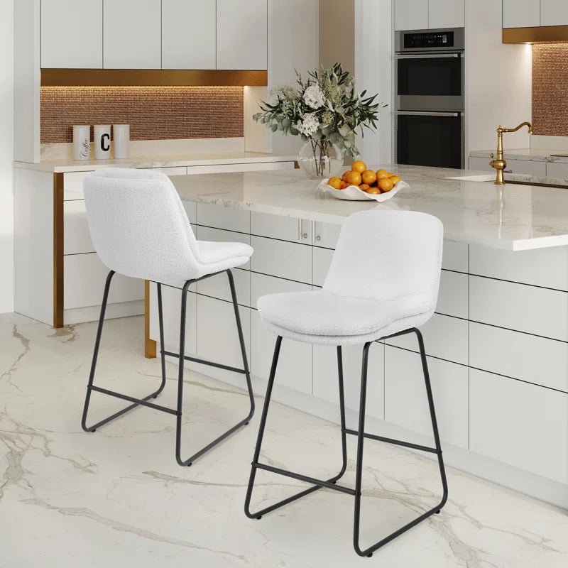 Upholstered Metal Frame Bar & Counter Stools With Backs (Set of 2) - White/SW9720ALWLQ2