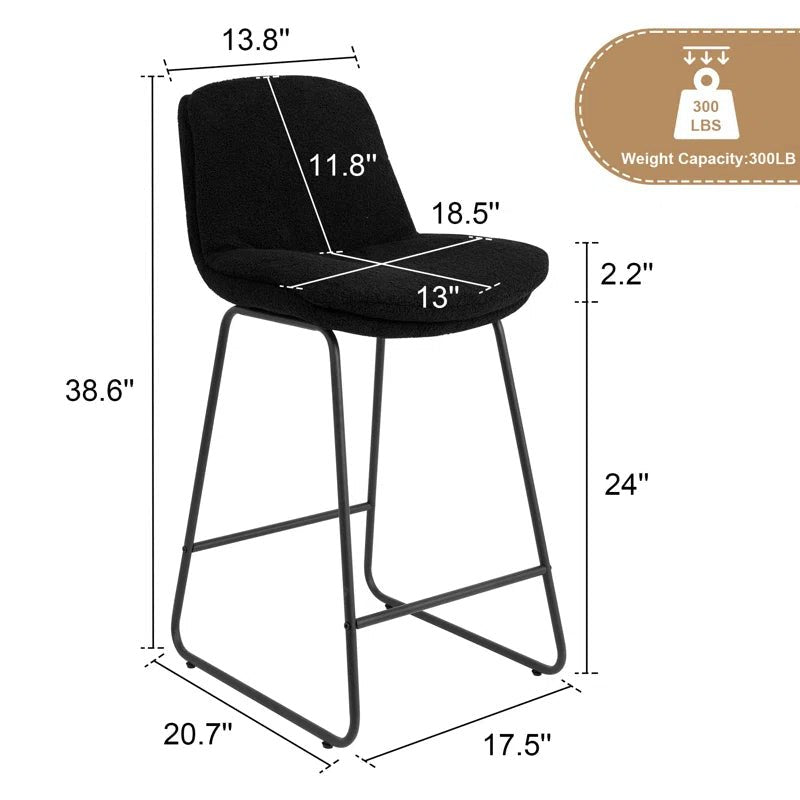 Upholstered Metal Frame Bar & Counter Stools With Backs (Set of 2) - Black/SW9720ALKAQ2