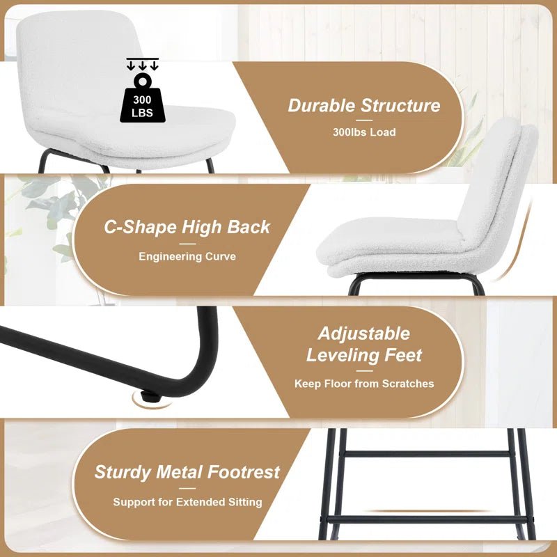 Upholstered Metal Frame Bar & Counter Stools With Backs (Set of 2) - White/SW9720ALWLQ2