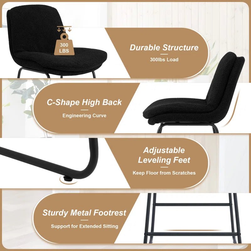 Upholstered Metal Frame Bar & Counter Stools With Backs (Set of 2) - Black/SW9720ALKAQ2