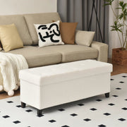 Upholstered Storage Bench with Solid Wood Legs - White/SW9704BKWR