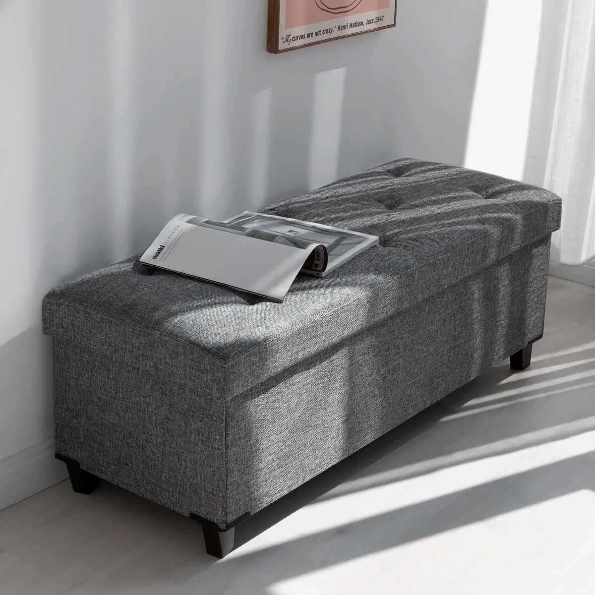Upholstered Storage Bench with Solid Wood Legs - Gray/SW9704BKEH