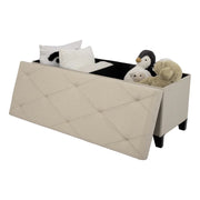Upholstered Storage Bench with Solid Wood Legs - Light White/SW9704BKWI